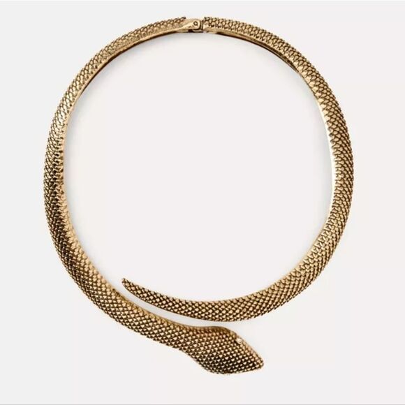 New ZARA Snake Choker Necklace In Aged Gold - Picture 3 of 11